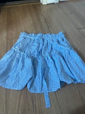 Blue Floral Tiered Mini Skirt